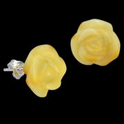 925 Solid Sterling Silver Butterscotch Baltic Amber Designer Rose Stud Earrings