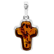 925 Solid Pure Sterling Silver Honey Baltic Amber Small Beautiful Cross Pendant