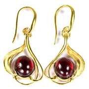 925 Solid Gold Plated Sterling Silver Red Amber Oval Beautiful Floral Earrings