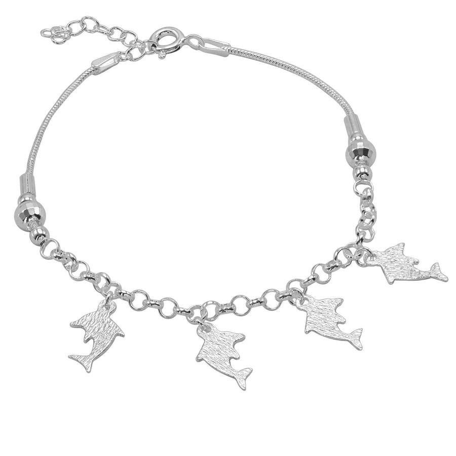 925 Solid Pure Sterling Silver Dolphin Ball Snake Chain Pretty Bracelet 8 Inches