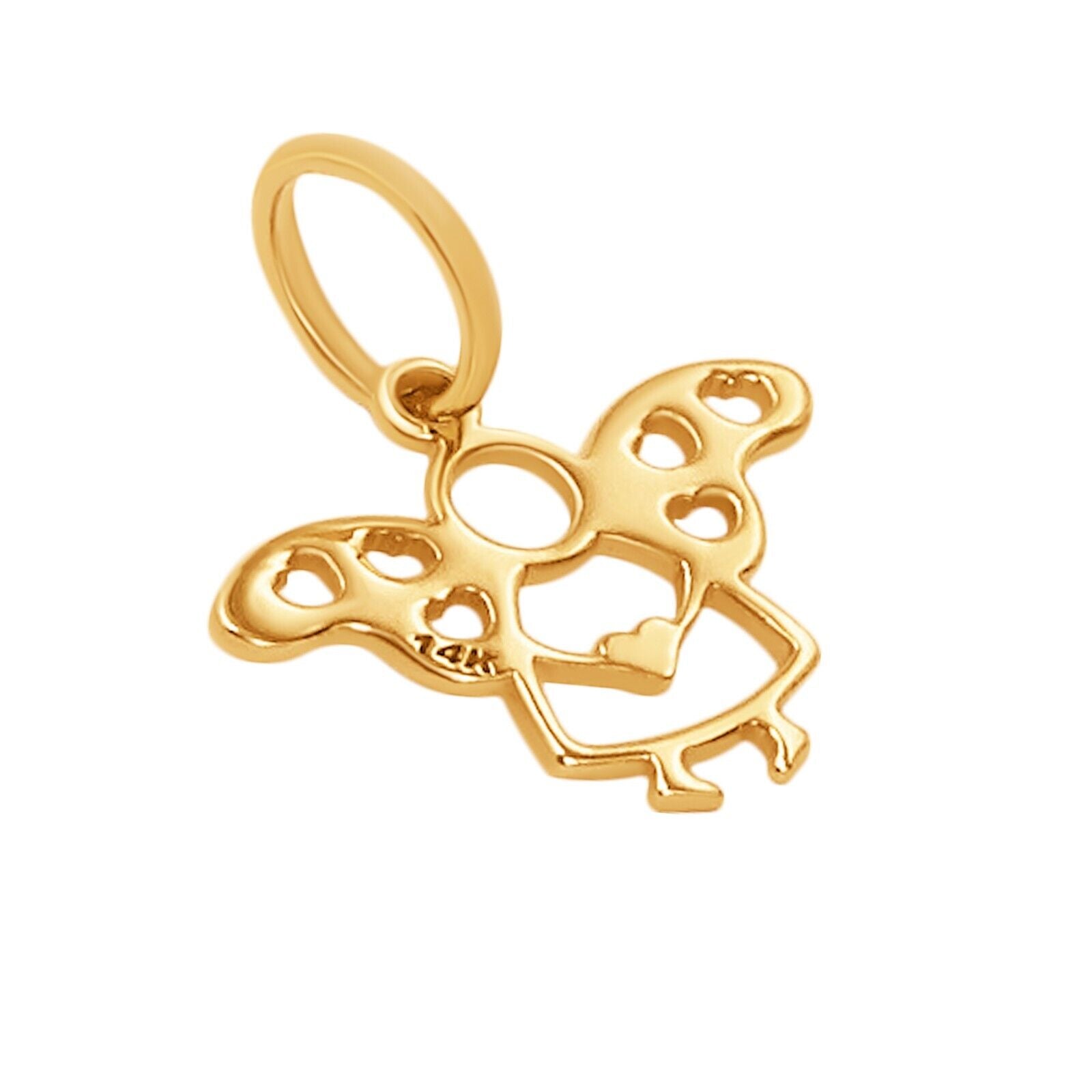 14k Pure Solid Yellow Gold Hearts Angel Wings Laser Cut Delicate Charm Pendant