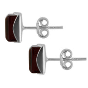 925 Solid Pure Sterling Silver Dark Red Baltic Amber Square Medium Stud Earrings