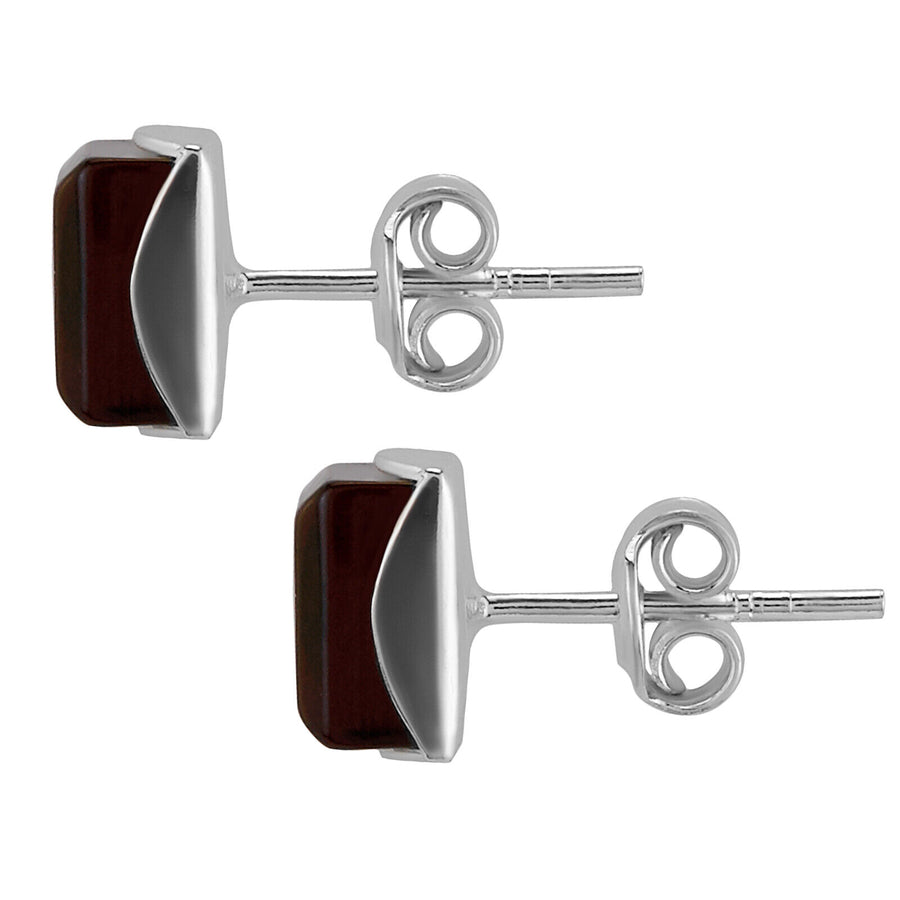 925 Solid Pure Sterling Silver Dark Red Baltic Amber Square Medium Stud Earrings