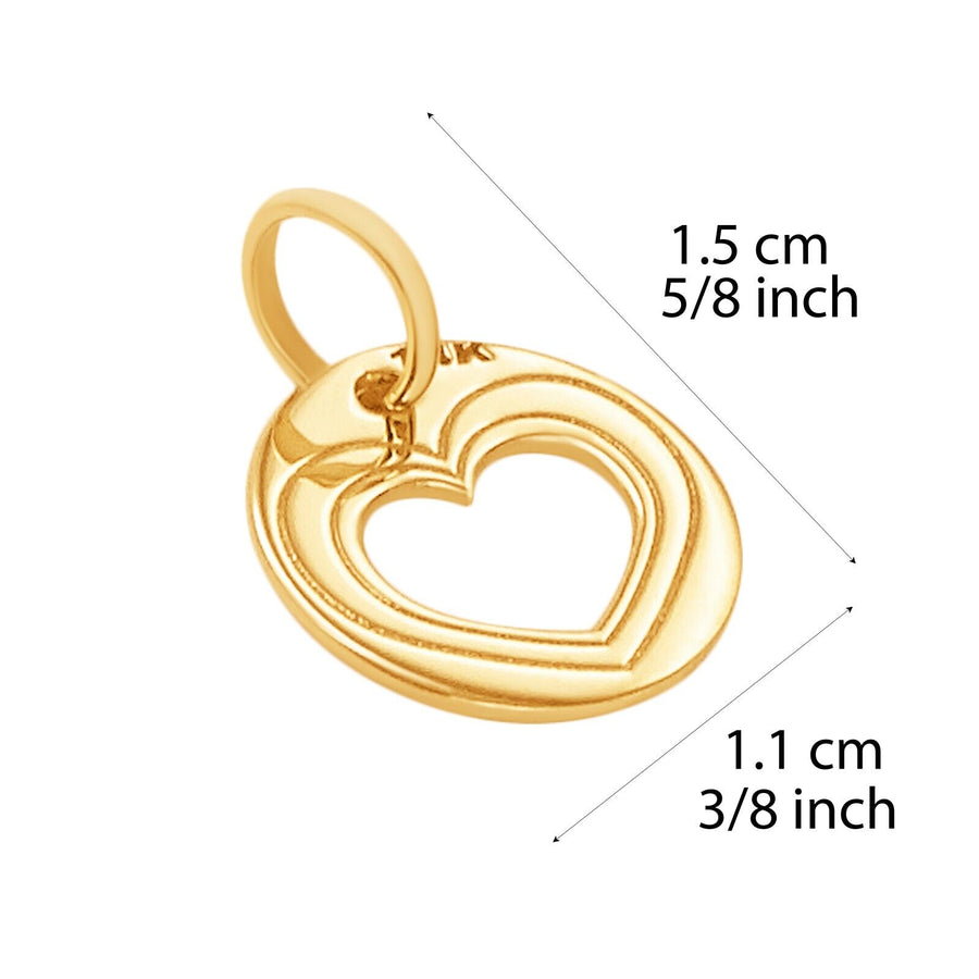 14k Solid Yellow Gold Heart Laser Cut Delicate Beautiful Round Charm Pendant