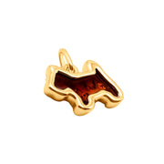 14k Pure Solid Yellow Gold Honey Baltic Amber Small Nice Terrier Charm Pendant