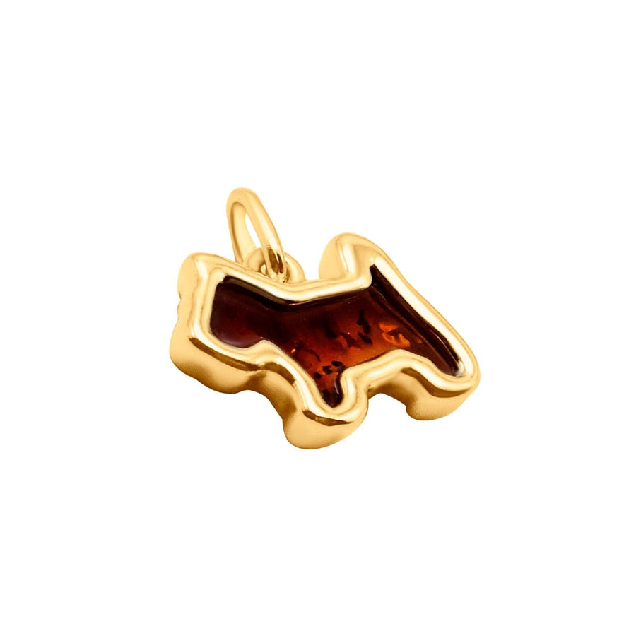 14k Pure Solid Yellow Gold Honey Baltic Amber Small Nice Terrier Charm Pendant