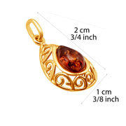 14k Pure Solid Yellow Gold Honey Baltic Amber Small Designer Drop Charm Pendant