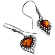 925 Solid Sterling Silver Honey Baltic Amber Beautiful Modern Heart Earrings