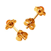 14k Pure Solid Yellow Gold Honey Baltic Amber Flower Nice Small Stud Earrings
