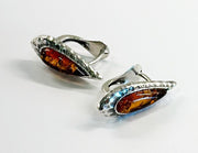 925 Solid Pure Sterling Silver Honey Baltic Amber Marquise Omega Post Earrings