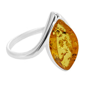 925 Solid Pure Sterling Silver Lemon Baltic Amber Marquise Designer Classic Ring
