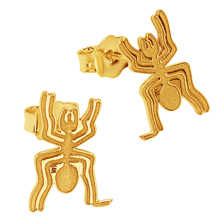 14k Solid Yellow Fine Gold Nazca Line Spider World Wonder Geoglyph Stud Earrings
