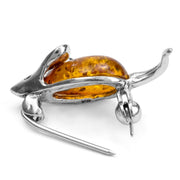 925 Solid Sterling Silver Honey Baltic Amber Cute Mouse Small Pretty Brooch Pin
