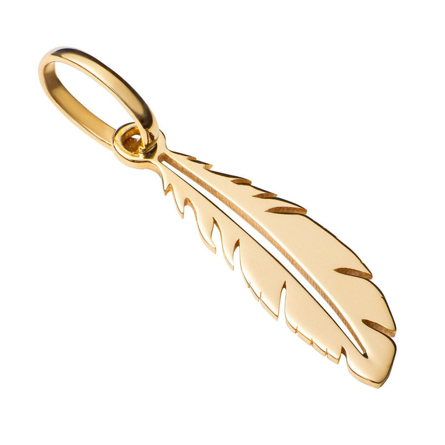 14k Solid Yellow Gold Feather Beautiful Delicate Designer Small Charm Pendant