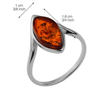 925 Solid Pure Sterling Silver Honey Baltic Amber Marquise Designer Classic Ring
