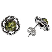 925 Solid Sterling Silver Green Baltic Amber Round Classic Pretty Stud Earrings