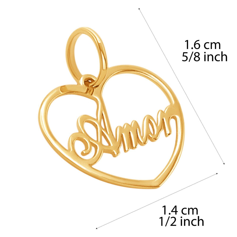 10k Solid Yellow Gold Heart Amor Love Laser Cut Delicate Small Charm Pendant