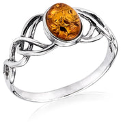 925 Solid Sterling Silver Honey Baltic Amber Oval Classic Beautiful Celtic Ring