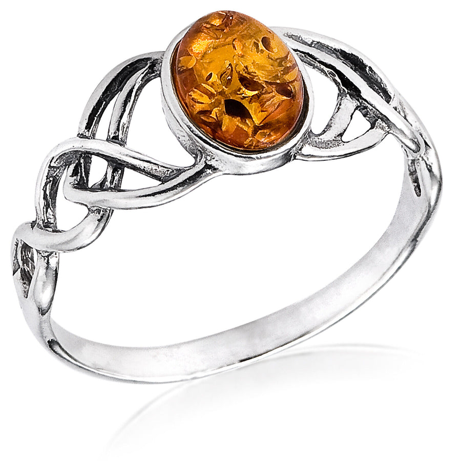 925 Solid Sterling Silver Honey Baltic Amber Oval Classic Beautiful Celtic Ring