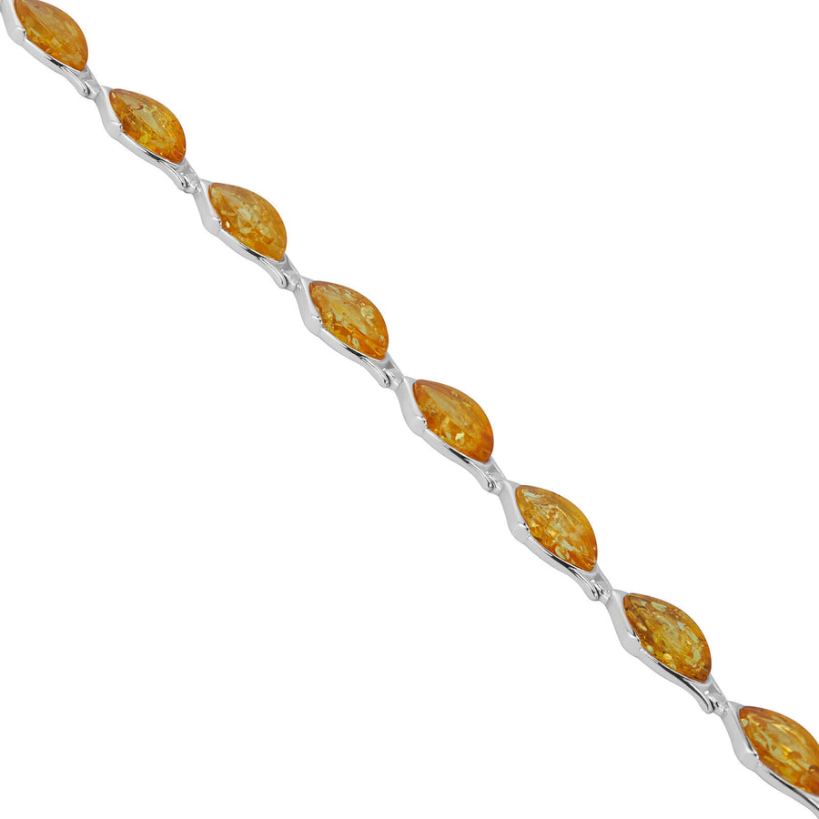 925 Sterling Silver Lemon Baltic Amber Marquise Adjustable Bracelet 8 Inches