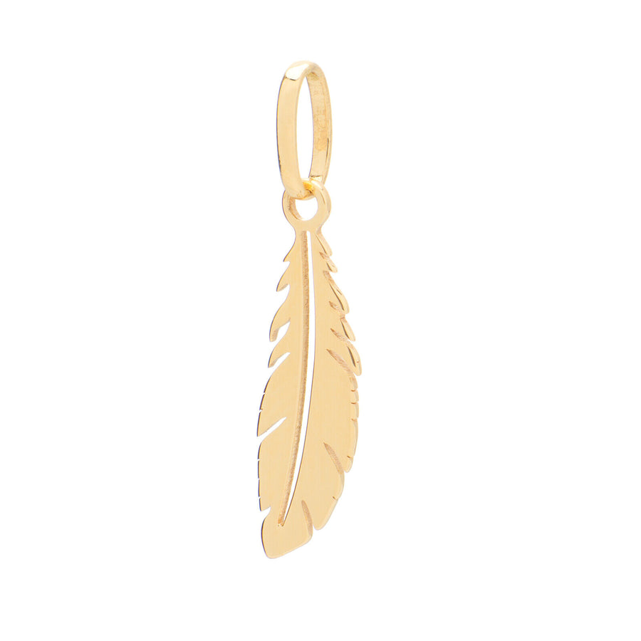 14k Solid Yellow Gold Feather Beautiful Delicate Designer Small Charm Pendant