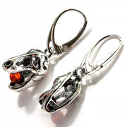 925 Solid Pure Sterling Silver Honey Baltic Amber Jurassic Park T-Rex Earrings