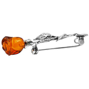 925 Solid Pure Sterling Silver Honey Baltic Amber Designer Nice Rose Brooch Pin