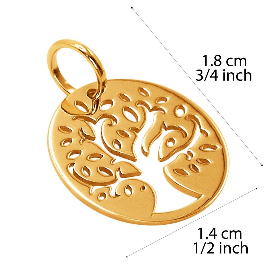 14k Pure Solid Yellow Gold Tree of Life Round Laser Cut Delicate Charm Pendant