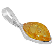 925 Solid Pure Sterling Silver Lemon Baltic Amber Designer Marquise Nice Pendant