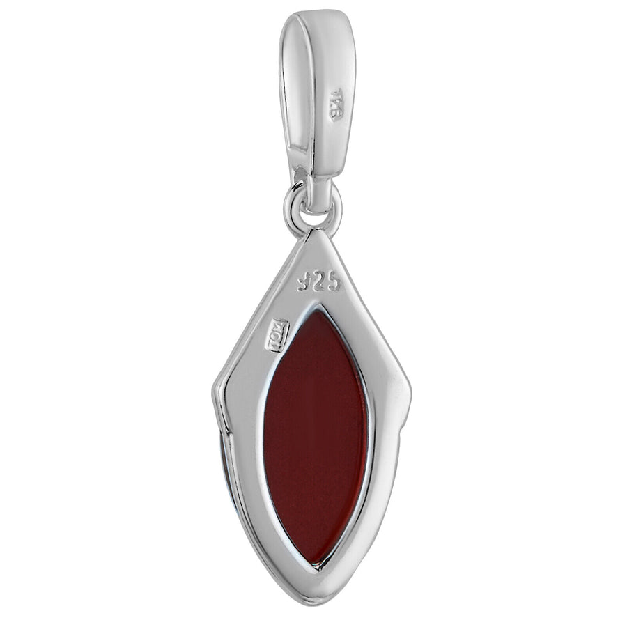 925 Solid Pure Sterling Silver Dark Red Baltic Amber Designer Marquise Pendant