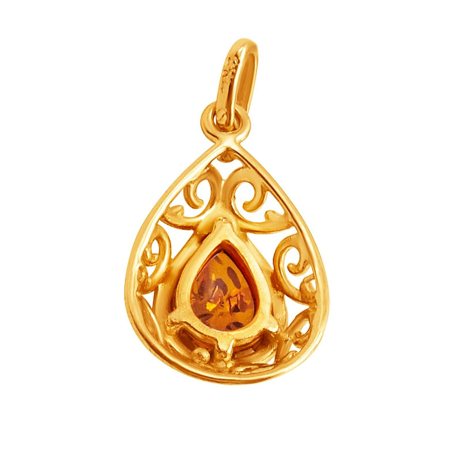 14k Pure Solid Yellow Gold Honey Baltic Amber Small Designer Drop Charm Pendant
