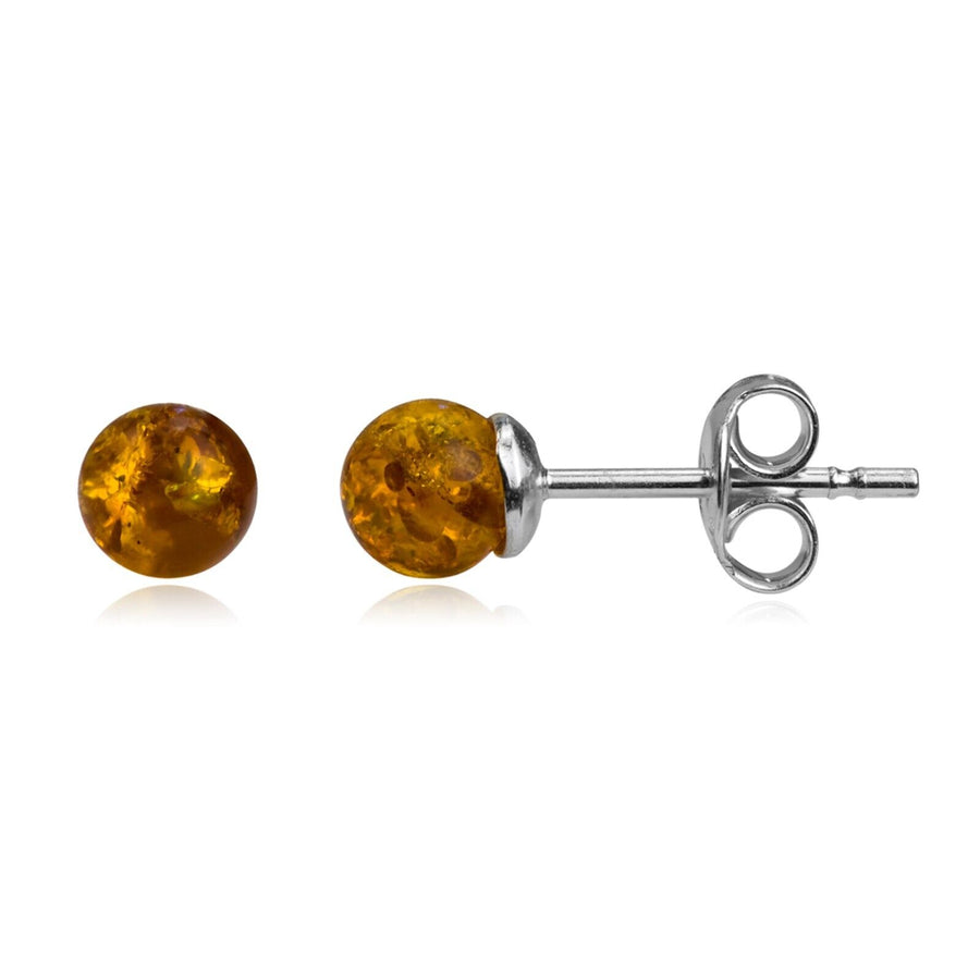 925 Solid Sterling Silver Honey Baltic Amber Classic Ball Small Stud Earrings