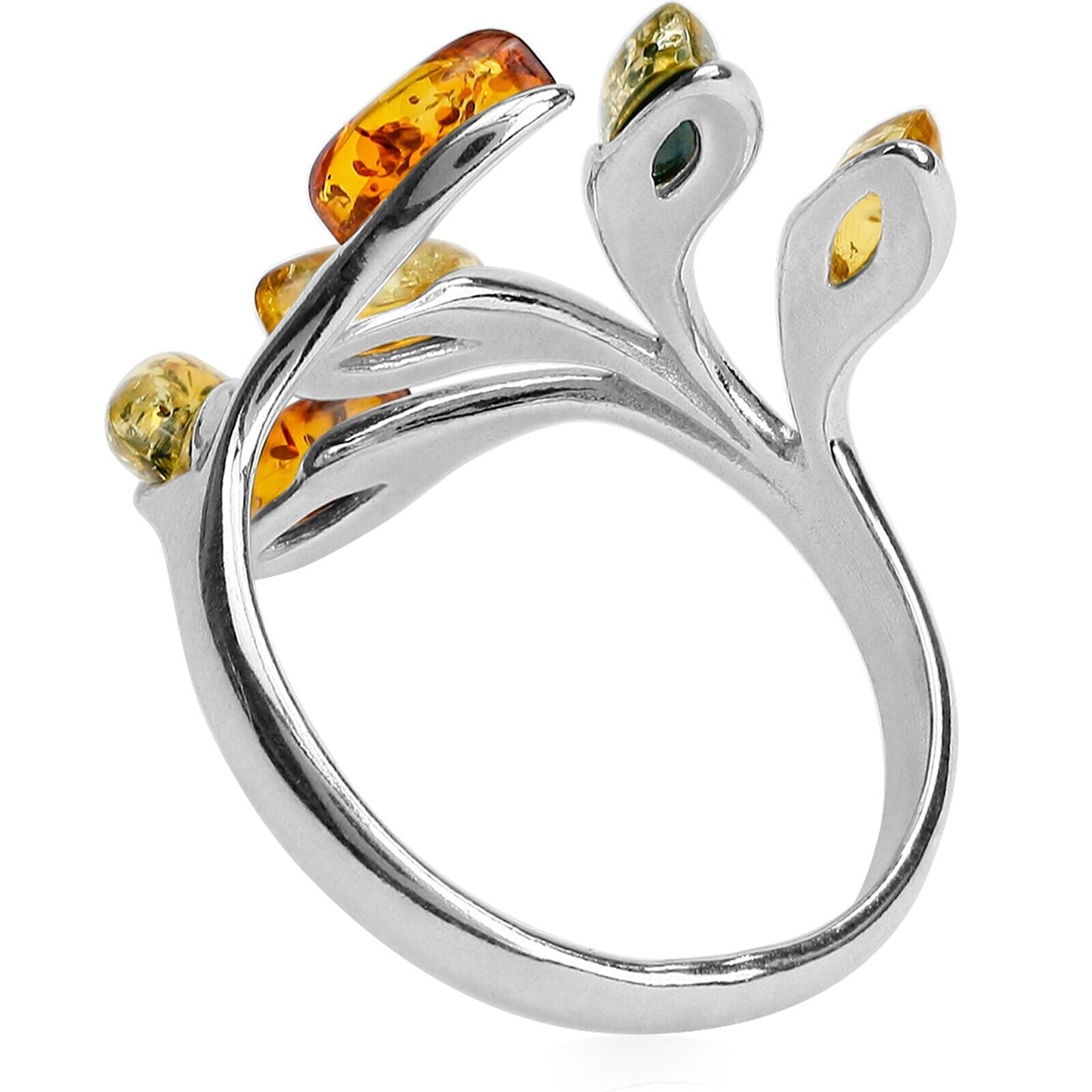925 Solid Pure Sterling Silver Multicolor Amber Marquise Adjustable Pretty Ring