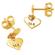 14k Solid Yellow Fine Gold Heart Love Beautiful Delicate Small Dangle Earrings