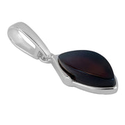 925 Solid Pure Sterling Silver Dark Red Baltic Amber Designer Marquise Pendant