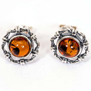 925 Solid Sterling Silver Honey Baltic Amber Round Classic Pretty Stud Earrings