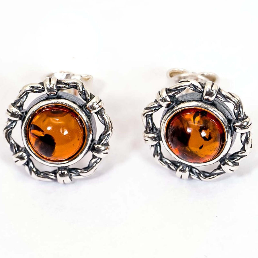925 Solid Sterling Silver Honey Baltic Amber Round Classic Pretty Stud Earrings