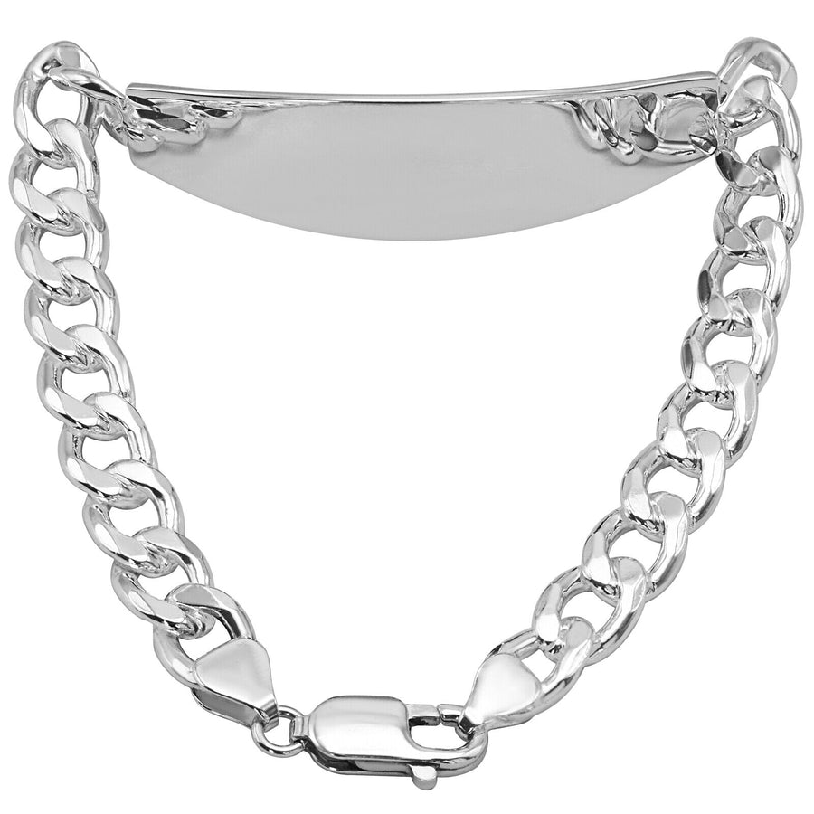 925 Pure Solid Sterling Silver 8 mm Link Curb Chain ID Plate Bracelet 9 Inches