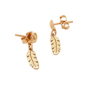 14k Solid Pure Yellow Gold Small Cute Delicate Feather Designer Dangle Earrings