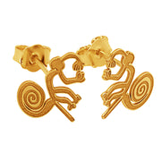 14k Solid Yellow Fine Gold Nazca Line Monkey World Wonder Geoglyph Stud Earrings