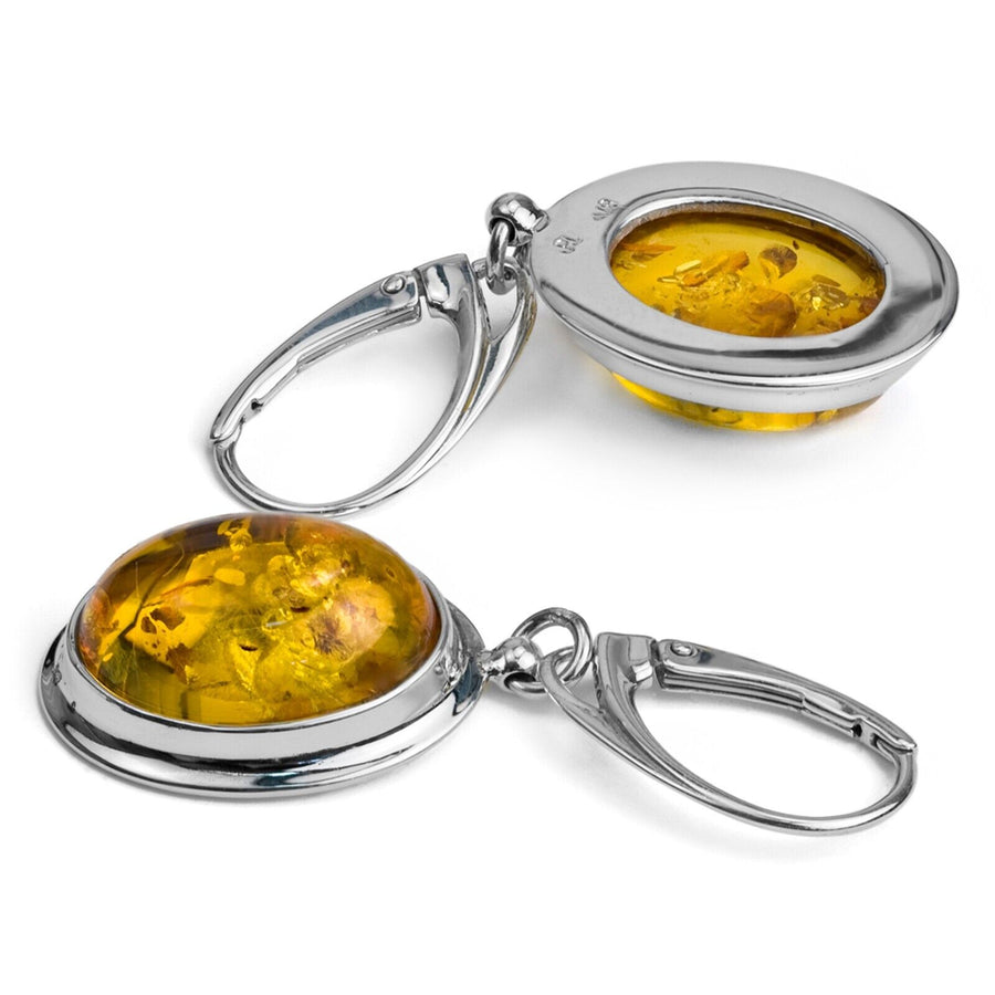 925 Solid Sterling Silver Baltic Honey Amber Oval Beautiful Leverback Earrings