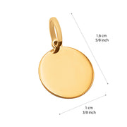 10k Solid Yellow Gold Round Disc Plain Small Delicate Engravable Charm Pendant