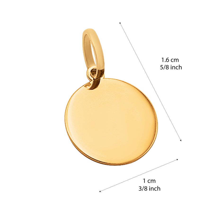10k Solid Yellow Gold Round Disc Plain Small Delicate Engravable Charm Pendant