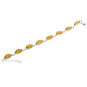 925 Sterling Silver Lemon Baltic Amber Marquise Adjustable Bracelet 8 Inches