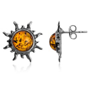 925 Solid Sterling Silver Honey Baltic Amber Sun Beautiful Round Stud Earrings