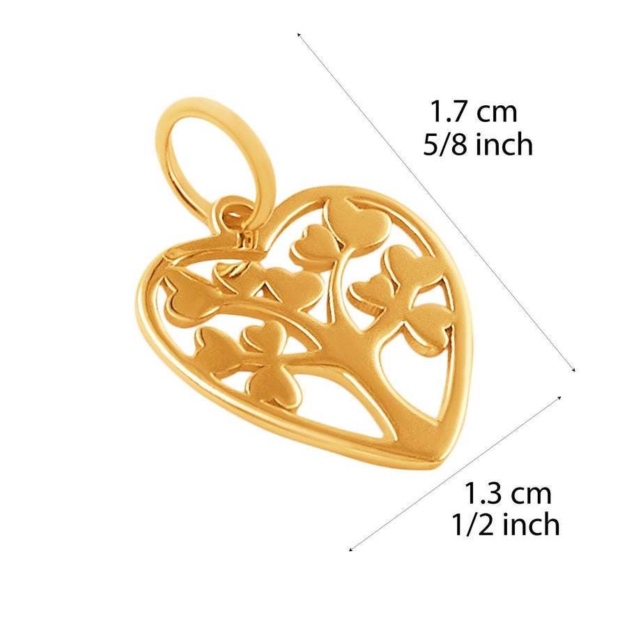 10k Pure Solid Yellow Gold Tree of Hearts Laser Cut Delicate Small Charm Pendant
