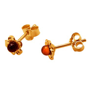 14k Pure Solid Yellow Gold Honey Baltic Amber Flower Nice Small Stud Earrings