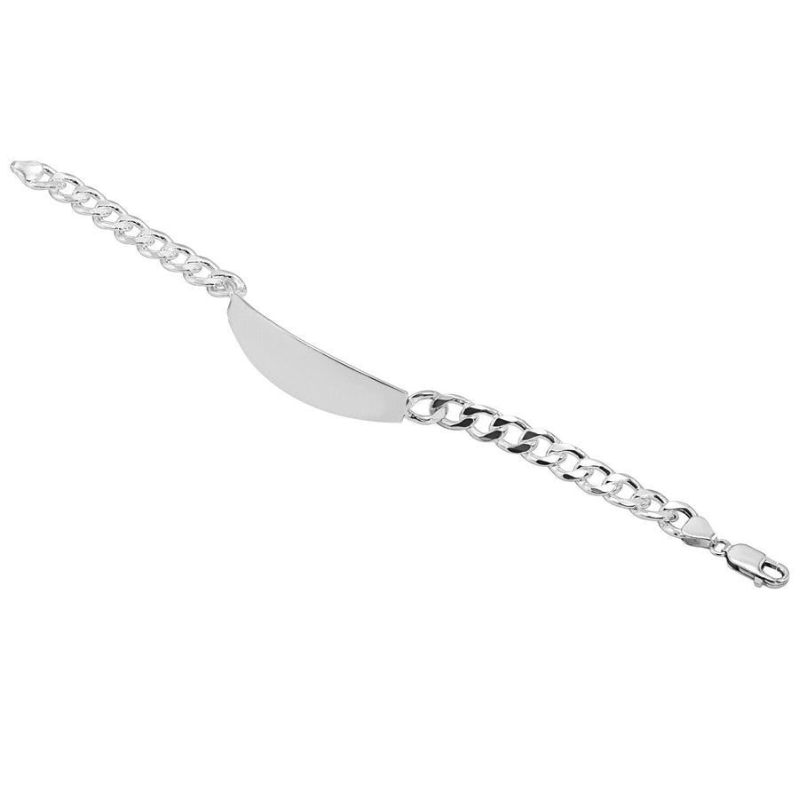 925 Pure Solid Sterling Silver 8 mm Link Curb Chain ID Plate Bracelet 9 Inches