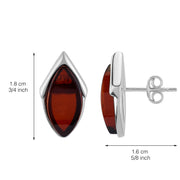 925 Solid Sterling Silver Dark Red Baltic Amber Marquise Stud Pretty Earrings