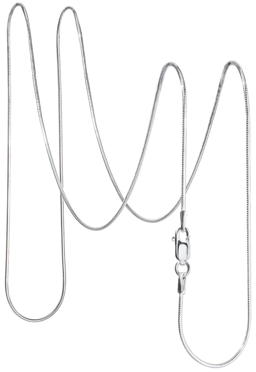 925 Solid Sterling Silver Round Snake Chain 1.2 mm Rectangular Lobster Clasp